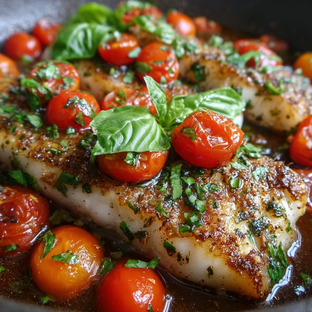 Pan-Seared Mediterranean Cod in Tomato Basil Sauce Recipe - Recipe Image