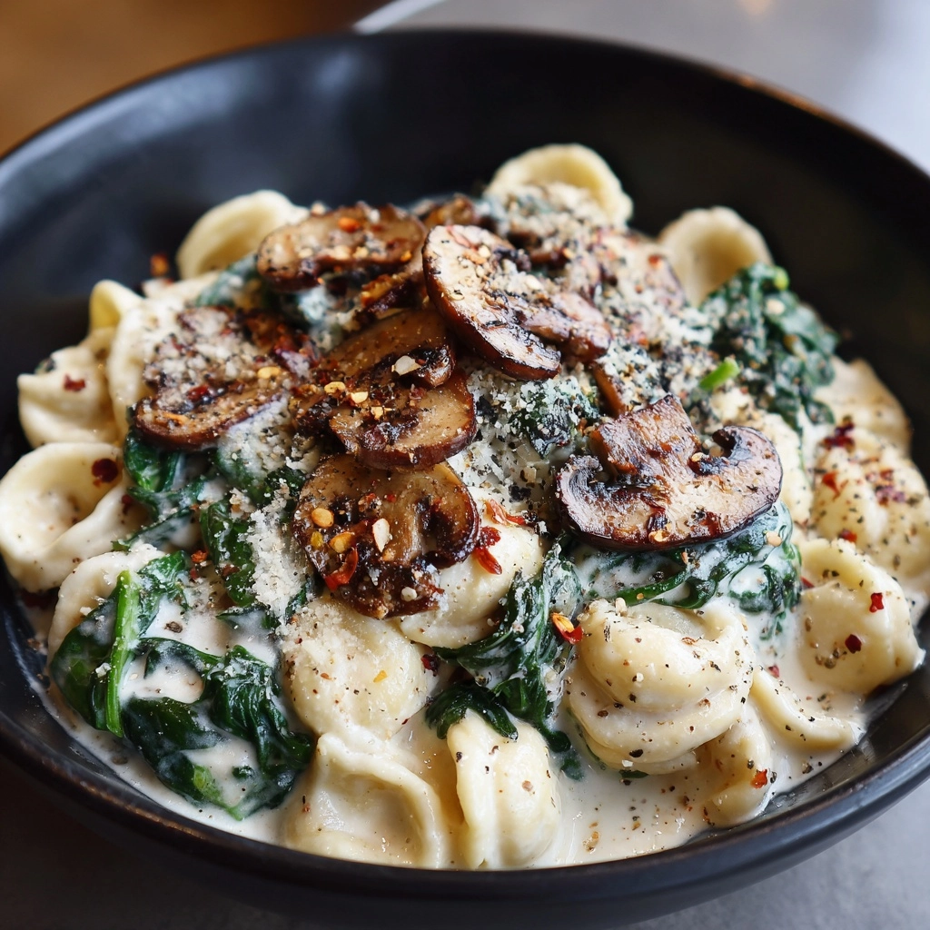 One-Pot Garlic Parmesan Pasta with Spinach and Mushrooms Recipe - Recipe Image