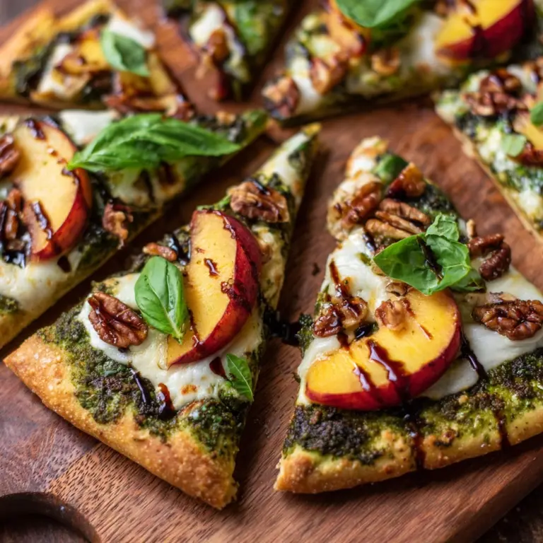 Toasted Walnut Pesto and Caramelized Nectarine Pizza with Spicy Balsamic Drizzle Recipe