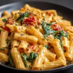 Penne Pasta with Spinach and Roasted Red Pepper Cream Sauce Recipe