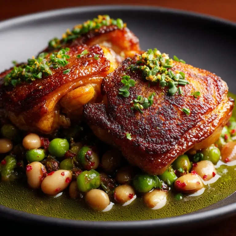 Crispy Chicken Thighs Over Vinegar Beans Recipe