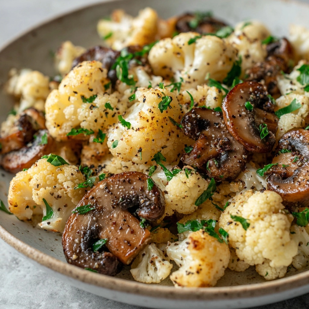 Garlic Mushrooms Cauliflower Skillet Recipe - Recipe Image