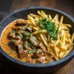 Creamy Butter Chicken in Garlic-Infused Sauce with Golden Crispy Fries Recipe