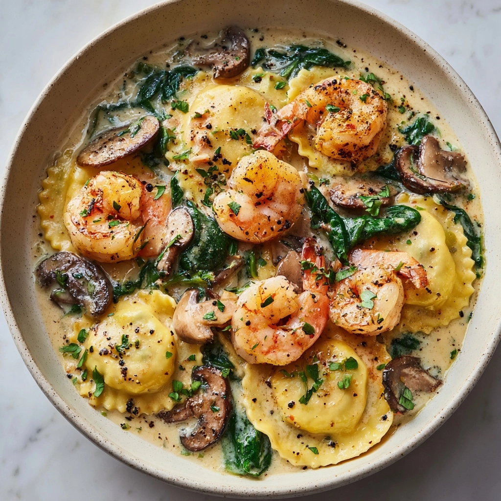 pinach & Mushrooms in Garlic Cream Sauce Recipe - Recipe Image