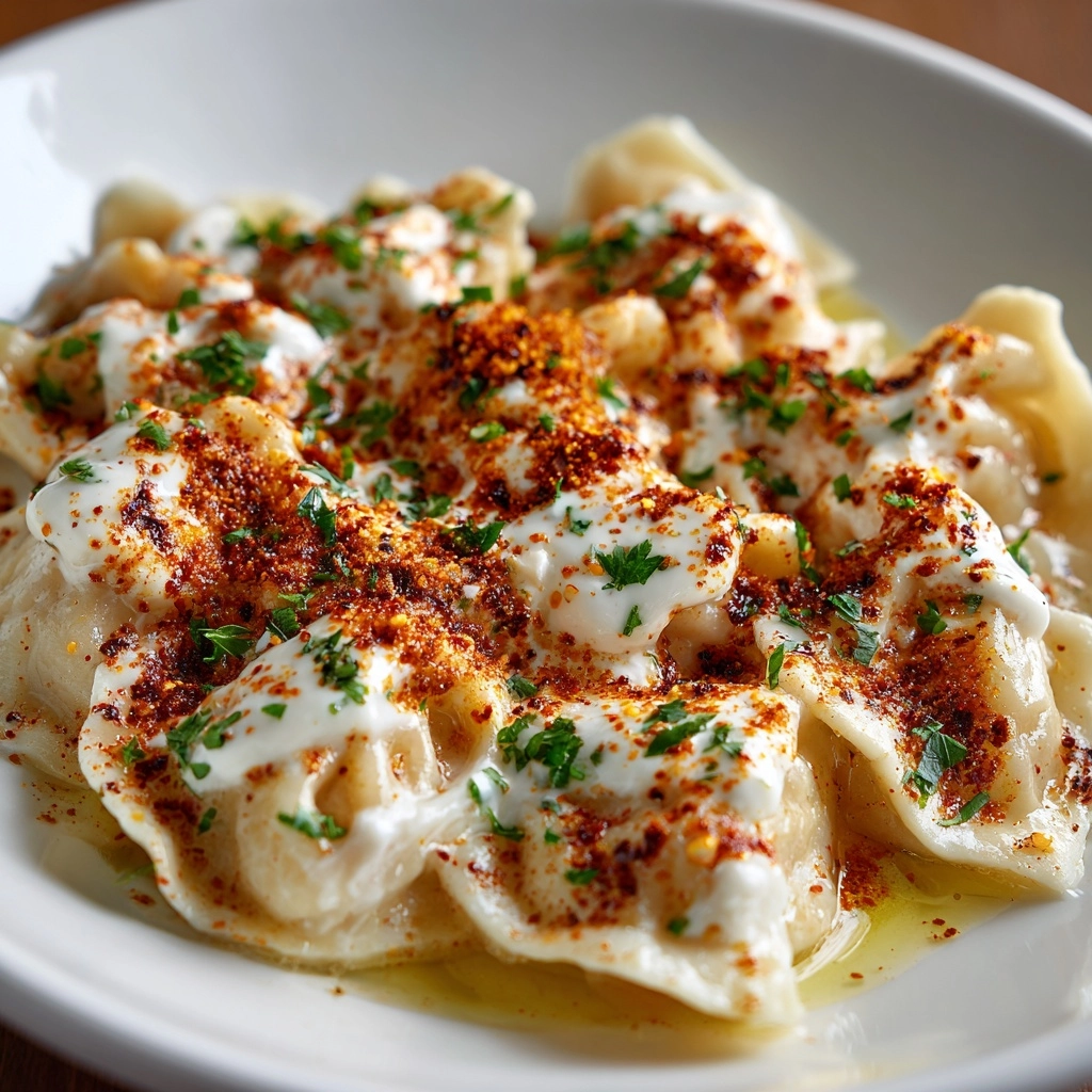 Turkish Dumplings with Garlicky Yogurt and Spiced Oil Recipe - Recipe Image