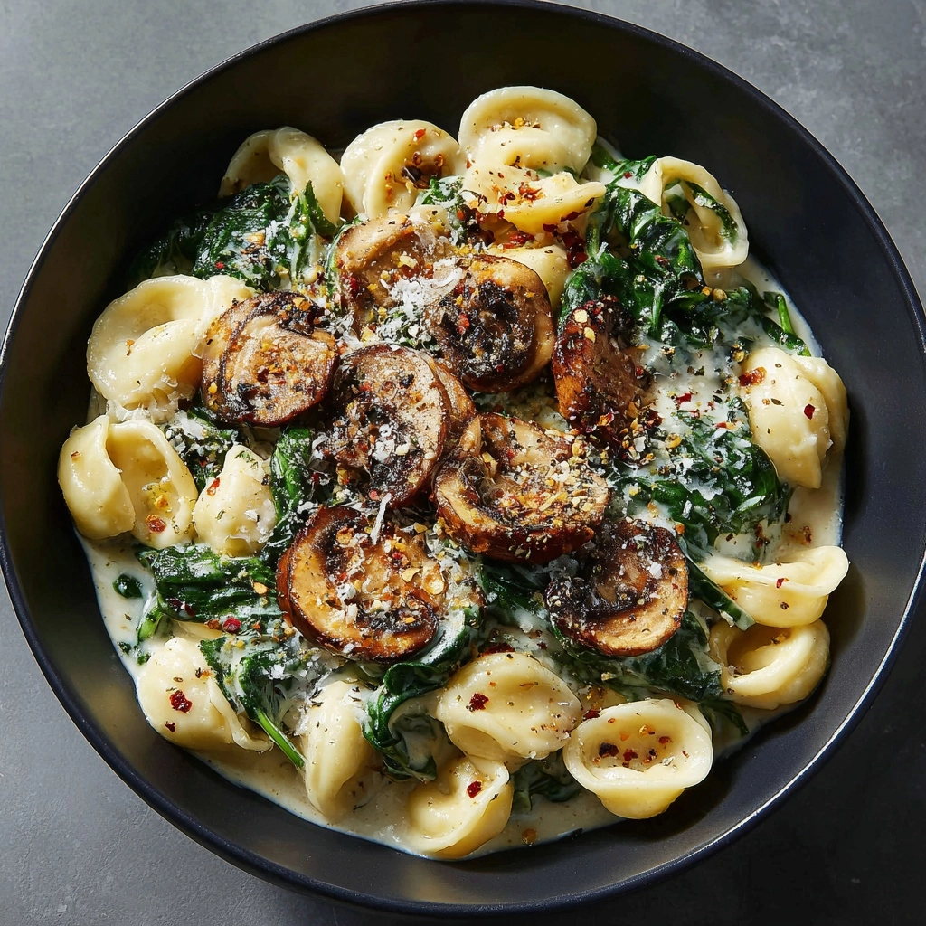 One-Pot Garlic Parmesan Pasta with Spinach and Mushrooms Recipe - Recipe Image