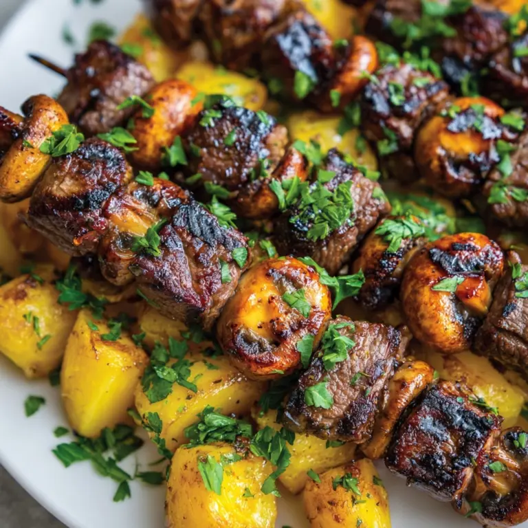 Grilled Steak, Potato, and Mushroom Kabobs Recipe