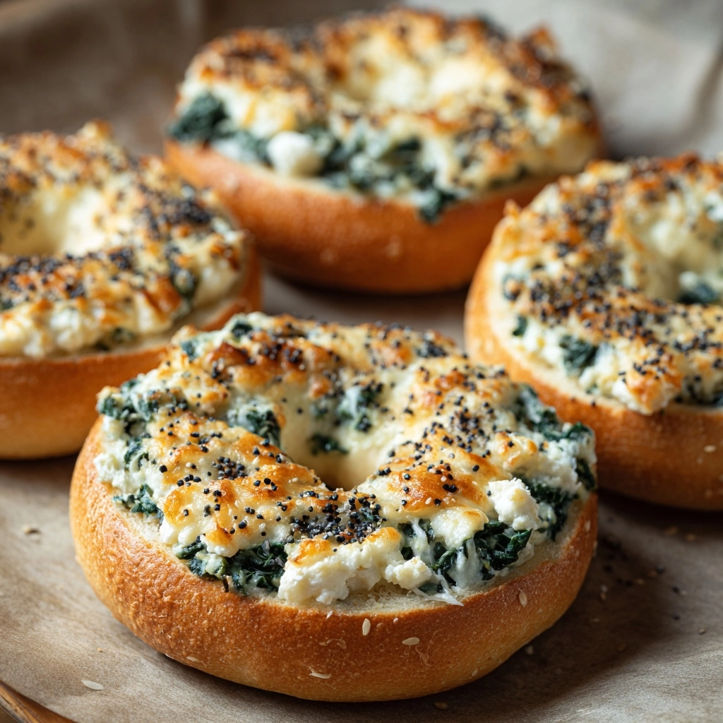 Cheesy Spinach-Artichoke Bagels Recipe - Recipe Image