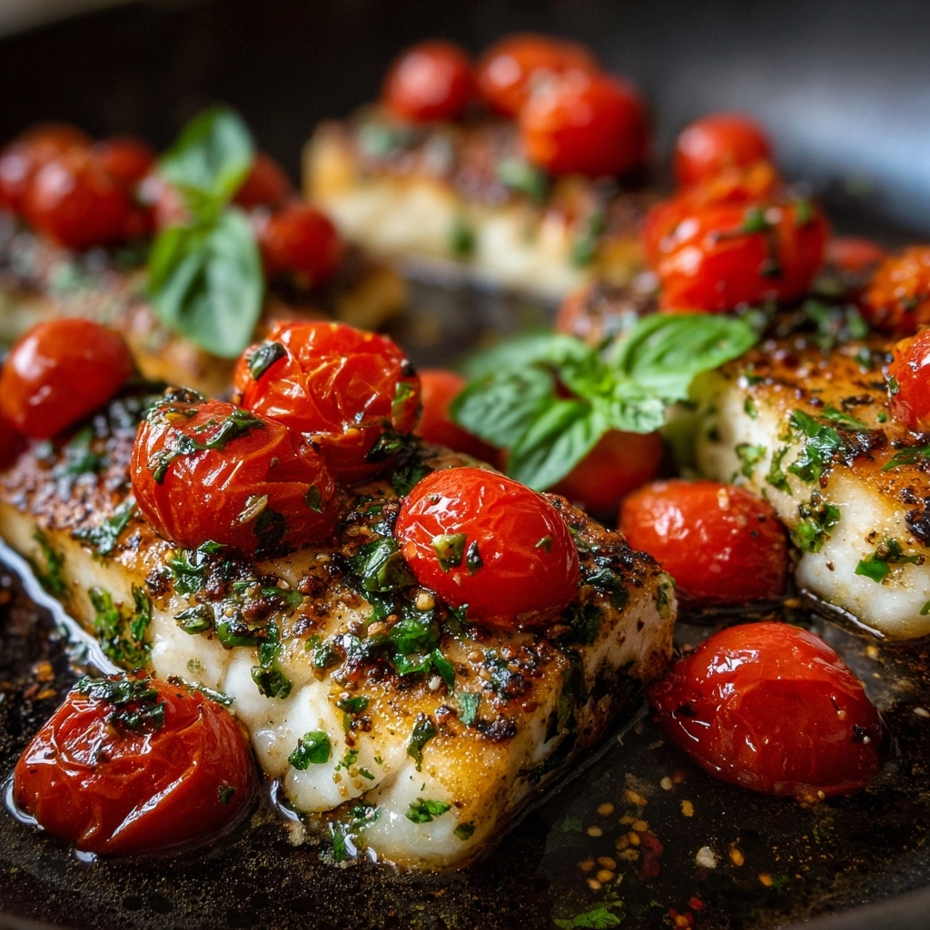 Pan-Seared Mediterranean Cod in Tomato Basil Sauce Recipe - Recipe Image